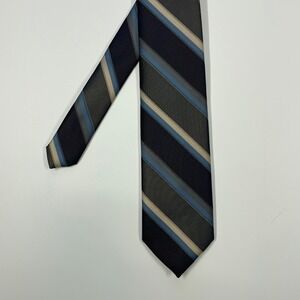 First Avenue Blue Grey Striped Silk Blend Necktie Mens OS